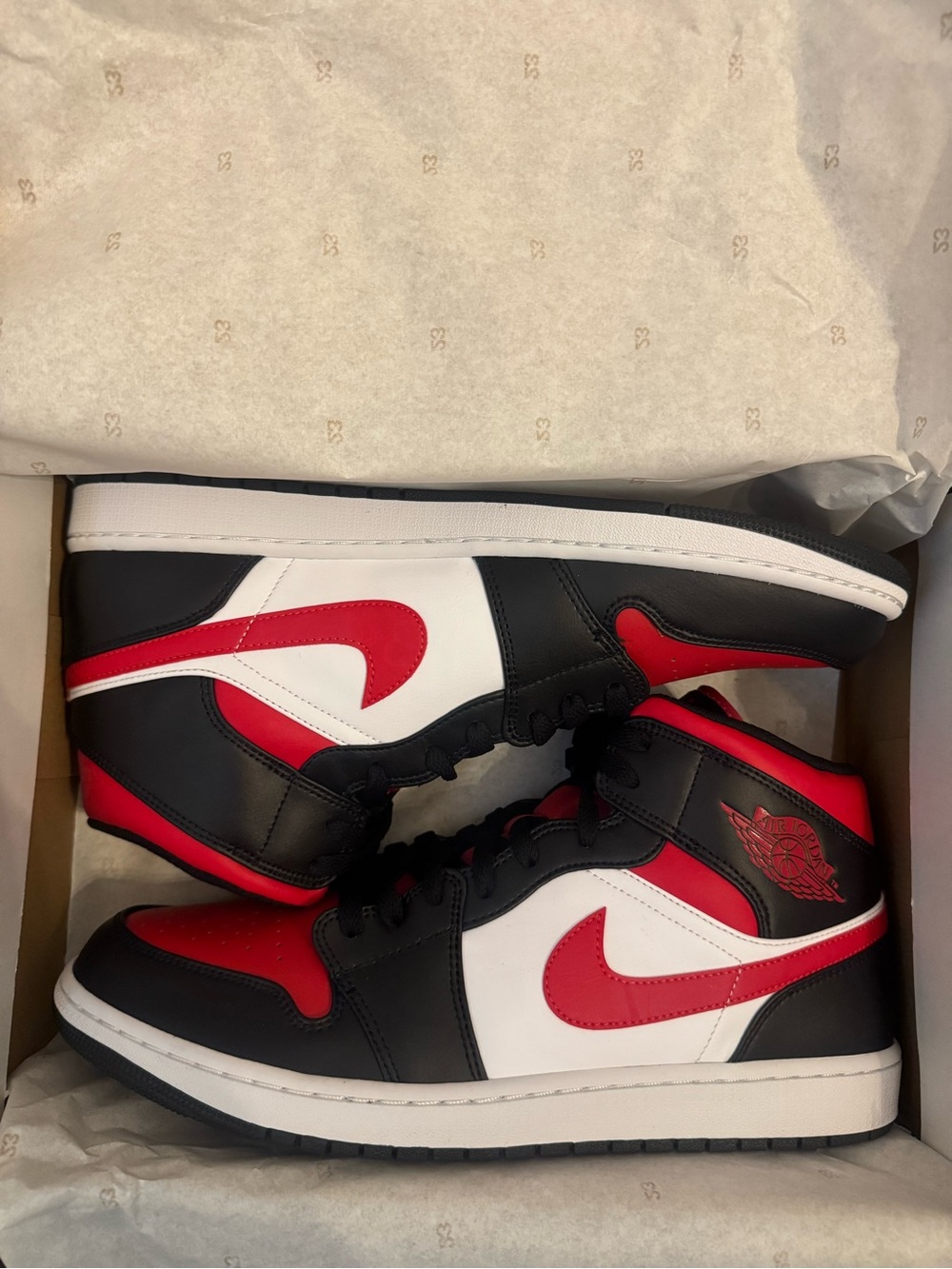 Air Jordan 1 Mid Bred Toe Black Fire Red Black 554724-079 Men's SZ 14